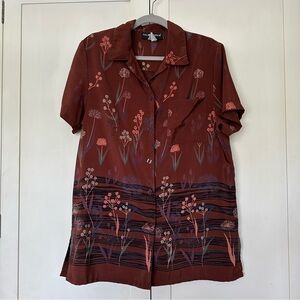 Vintage Sag Harbor Button-Up Floral Printed Blouse Retro Brown Size M